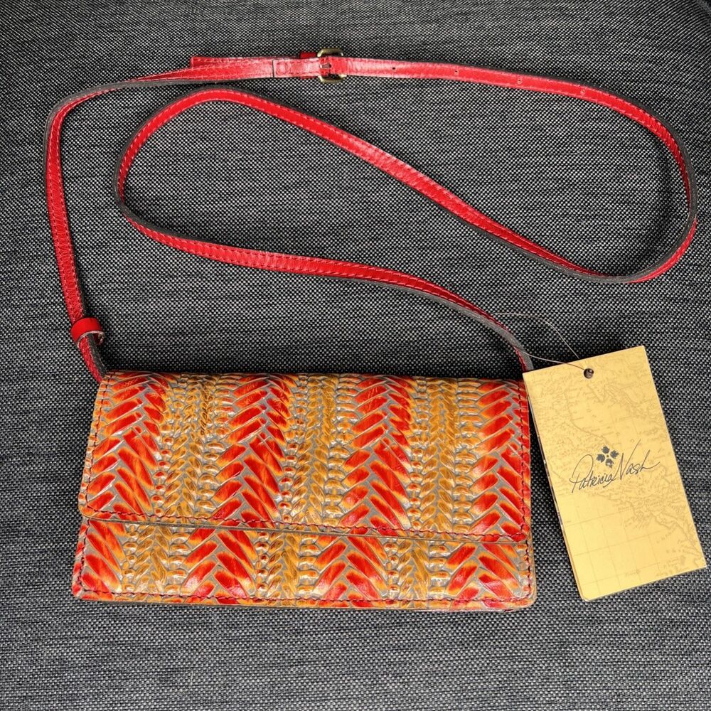 Patricia Nash NWT Balloi Wicker Embossed Crossbody Convertible Bag Red Yellow